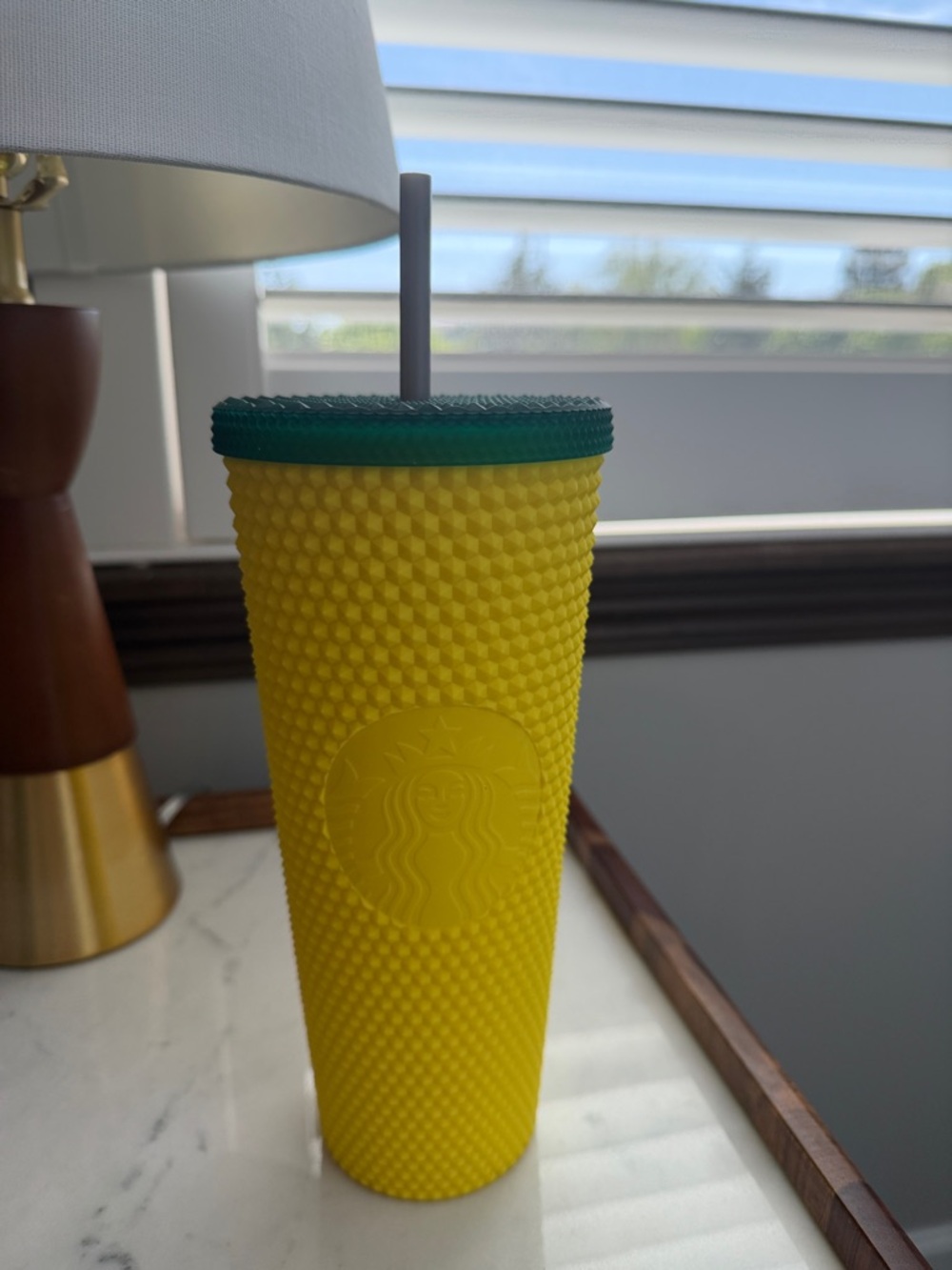 Starbucks Bright Yellow Studded Tumbler with Green Lid